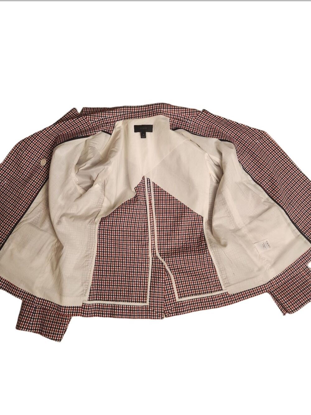 J.Crew Double-Breasted Plaid Check Blazer Jacket – Size 12 Red navy White G1124 - Picture 10 of 13